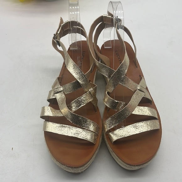 Lucky Brand Gold Strappy Platform Sandal Sz 9. MCS2188F - Picture 2 of 9